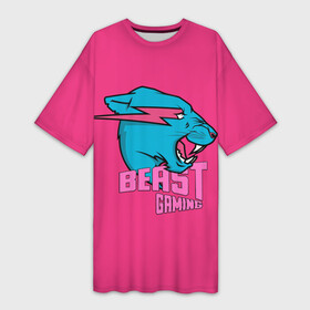 Платье-футболка 3D с принтом Mr Beast Gaming Full Print (Pink edition) в Новосибирске,  |  | gamer | games | gaming | mr beast | mrbeast | youtube | блогеры | игры | мистер бист | ютуберы