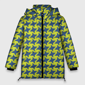 Женская зимняя куртка Oversize с принтом Сине-желтые гусиные лапки в Новосибирске, верх — 100% полиэстер; подкладка — 100% полиэстер; утеплитель — 100% полиэстер | длина ниже бедра, силуэт Оверсайз. Есть воротник-стойка, отстегивающийся капюшон и ветрозащитная планка. 

Боковые карманы с листочкой на кнопках и внутренний карман на молнии | вязанка | гусиные лапки | желтый | мода | паттерн | синий | узор