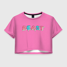 Женская футболка Crop-top 3D с принтом Mr Beast Donut (Pink edition) в Новосибирске, 100% полиэстер | круглая горловина, длина футболки до линии талии, рукава с отворотами | arts | mr beast | mrbeast | youtube | арты | блогеры | мистер бист | прикольные надписи | ютуб | ютуберы