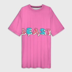 Платье-футболка 3D с принтом Mr Beast Donut (Pink edition) в Новосибирске,  |  | arts | mr beast | mrbeast | youtube | арты | блогеры | мистер бист | прикольные надписи | ютуб | ютуберы