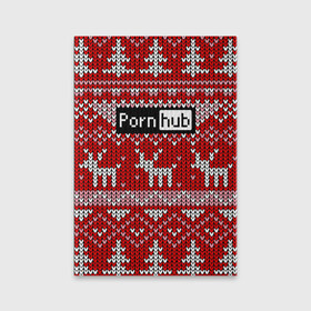 Обложка для паспорта матовая кожа с принтом Porn Hub новогодний в Новосибирске, натуральная матовая кожа | размер 19,3 х 13,7 см; прозрачные пластиковые крепления | deer | holiday | new year | pattern | новый год | олень | праздник | узор