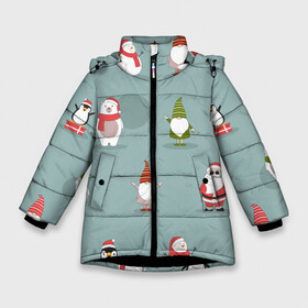 Зимняя куртка для девочек 3D с принтом Новый Гoд в Новосибирске, ткань верха — 100% полиэстер; подклад — 100% полиэстер, утеплитель — 100% полиэстер. | длина ниже бедра, удлиненная спинка, воротник стойка и отстегивающийся капюшон. Есть боковые карманы с листочкой на кнопках, утяжки по низу изделия и внутренний карман на молнии. 

Предусмотрены светоотражающий принт на спинке, радужный светоотражающий элемент на пуллере молнии и на резинке для утяжки. | 2022 | гном | год | дед | зима | мишка | мороз | новый | пингвин | праздик | рождество | снеговик | узор