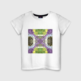 Детская футболка хлопок с принтом Коллекция Фрактальная мозаика Фиолетово-зеленый Квадрат в Новосибирске, 100% хлопок | круглый вырез горловины, полуприлегающий силуэт, длина до линии бедер | abstraction | fractal | green | mosaic | pattern | purple | yellow | абстракция | желтый | зеленый | мозайка | на витрину | узор | фиолетовый | фрактал