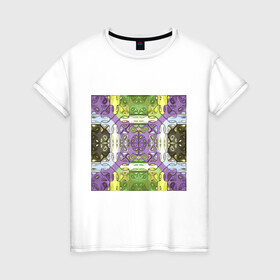 Женская футболка хлопок с принтом Коллекция Фрактальная мозаика Фиолетово-зеленый Квадрат в Новосибирске, 100% хлопок | прямой крой, круглый вырез горловины, длина до линии бедер, слегка спущенное плечо | abstraction | fractal | green | mosaic | pattern | purple | yellow | абстракция | желтый | зеленый | мозайка | на витрину | узор | фиолетовый | фрактал