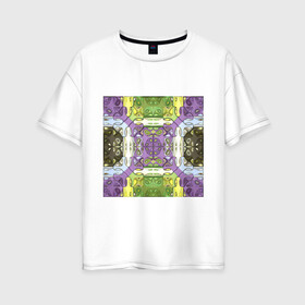 Женская футболка хлопок Oversize с принтом Коллекция Фрактальная мозаика Фиолетово-зеленый Квадрат в Новосибирске, 100% хлопок | свободный крой, круглый ворот, спущенный рукав, длина до линии бедер
 | abstraction | fractal | green | mosaic | pattern | purple | yellow | абстракция | желтый | зеленый | мозайка | на витрину | узор | фиолетовый | фрактал