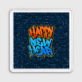 Магнит 55*55 с принтом С Новым Годом граффити / Happy New Year graffiti в Новосибирске, Пластик | Размер: 65*65 мм; Размер печати: 55*55 мм | graffiti | wall | граффити | зима | новый год | рождество | снег | снежинка | стена