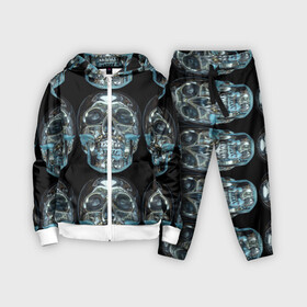 Детский костюм 3D с принтом Skulls pattern 2028 в Новосибирске,  |  | fashion | future | pattern | skull | vanguard | авангард | будущее | мода | стекло | узор | череп