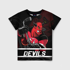 Детская футболка 3D с принтом Нью Джерси Девилз New Jersey Devils в Новосибирске, 100% гипоаллергенный полиэфир | прямой крой, круглый вырез горловины, длина до линии бедер, чуть спущенное плечо, ткань немного тянется | Тематика изображения на принте: devils | hockey | new jersey | new jersey devils | nhl | usa | девилз | нхл | ньюджерси | ньюджерси девилз | спорт | сша | хоккей | шайба