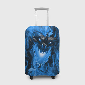 Чехол для чемодана 3D с принтом Дракон в синем пламени Dragon in blue flame в Новосибирске, 86% полиэфир, 14% спандекс | двустороннее нанесение принта, прорези для ручек и колес | dragon | дракон | миф | монстр | огонь | пламя | фэнтези