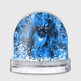 Игрушка Снежный шар с принтом Дракон в синем пламени Dragon in blue flame в Новосибирске, Пластик | Изображение внутри шара печатается на глянцевой фотобумаге с двух сторон | dragon | дракон | миф | монстр | огонь | пламя | фэнтези