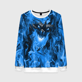 Женский свитшот 3D с принтом Дракон в синем пламени Dragon in blue flame в Новосибирске, 100% полиэстер с мягким внутренним слоем | круглый вырез горловины, мягкая резинка на манжетах и поясе, свободная посадка по фигуре | dragon | дракон | миф | монстр | огонь | пламя | фэнтези