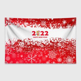 Флаг-баннер с принтом Happy New Year 2022. в Новосибирске, 100% полиэстер | размер 67 х 109 см, плотность ткани — 95 г/м2; по краям флага есть четыре люверса для крепления | 2022 | happy new year | merry christmas | год тигра | зима близко | нг | новогодний | новогодний тигр | новый год | новый год 2022 | рождество | символ 2022 года | снег | снежинки | тигр