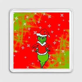 Магнит 55*55 с принтом Новогодний Grinch на танцполе. в Новосибирске, Пластик | Размер: 65*65 мм; Размер печати: 55*55 мм | 2022 | grinch | happy new year | merry christmas | год тигра | гринч | зима близко | нг | новогодний | новый год | новый год 2022 | рождество | снег | снежинки