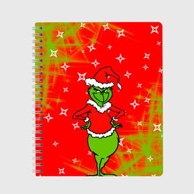 Тетрадь с принтом Новогодний Grinch на танцполе. в Новосибирске, 100% бумага | 48 листов, плотность листов — 60 г/м2, плотность картонной обложки — 250 г/м2. Листы скреплены сбоку удобной пружинной спиралью. Уголки страниц и обложки скругленные. Цвет линий — светло-серый
 | Тематика изображения на принте: 2022 | grinch | happy new year | merry christmas | год тигра | гринч | зима близко | нг | новогодний | новый год | новый год 2022 | рождество | снег | снежинки