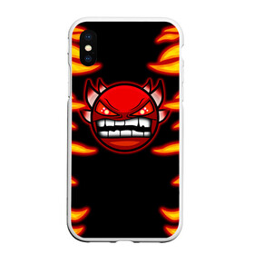 Чехол для iPhone XS Max матовый с принтом Geometry Dash Smiley demon в Новосибирске, Силикон | Область печати: задняя сторона чехла, без боковых панелей | Тематика изображения на принте: angry | crazy | demon | devil | evil | fire | geometry dash | icons | robtop | smile | геомерия даш | геометри деш | геометри дэш | геометрия дэш | демон | злой смайл | игра геометрия дэш | иконки | огненный | огонь | пламя | платформер