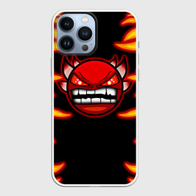 Чехол для iPhone 13 Pro Max с принтом Geometry Dash Smiley demon в Новосибирске,  |  | angry | crazy | demon | devil | evil | fire | geometry dash | icons | robtop | smile | геомерия даш | геометри деш | геометри дэш | геометрия дэш | демон | злой смайл | игра геометрия дэш | иконки | огненный | огонь | пламя | платформер