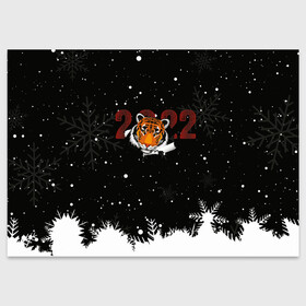 Поздравительная открытка с принтом Тигр 2022 Black в Новосибирске, 100% бумага | плотность бумаги 280 г/м2, матовая, на обратной стороне линовка и место для марки
 | Тематика изображения на принте: 2022 | год тигра | новый год | новый год 2022 | символ года | тигр | тигренок | тигрица | тигры