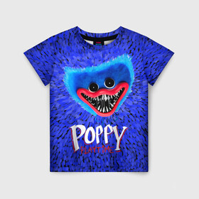 Детская футболка 3D с принтом Хагги Вагги - Поппи Плейтайм в Новосибирске, 100% гипоаллергенный полиэфир | прямой крой, круглый вырез горловины, длина до линии бедер, чуть спущенное плечо, ткань немного тянется | horror | huggy | playtime | poppy | wuggy | вагги | хагги | хоррор