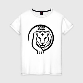 Женская футболка хлопок с принтом ТигрРр 2022 в Новосибирске, 100% хлопок | прямой крой, круглый вырез горловины, длина до линии бедер, слегка спущенное плечо | 2022 | кот | лев | новый год | тигр