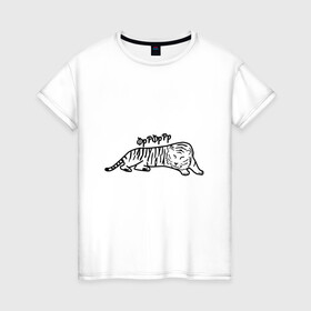Женская футболка хлопок с принтом ТигрРра на отдыхе в Новосибирске, 100% хлопок | прямой крой, круглый вырез горловины, длина до линии бедер, слегка спущенное плечо | 2022 | кот | лев | новый год | тигр