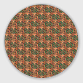 Круглый коврик для мышки с принтом Абстракция из зеленых и оранжевых восьмиугольников в Новосибирске, резина и полиэстер | круглая форма, изображение наносится на всю лицевую часть | abstraction | circle | polygons | shapes | square | абстрактное искусство | абстракция | винтаж | зеленый | знак | искусство | квадрат | коричневый | красочный | круг | многоугольники | оранжевый | ретро | символ | стиль