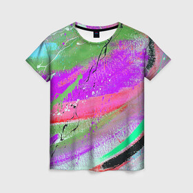 Женская футболка 3D с принтом Красочный взрыв в Новосибирске, 100% полиэфир ( синтетическое хлопкоподобное полотно) | прямой крой, круглый вырез горловины, длина до линии бедер | абстракция | краски | пестрый | хаос | цветной