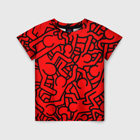 Детская футболка 3D с принтом Челопаззл в Новосибирске, 100% гипоаллергенный полиэфир | прямой крой, круглый вырез горловины, длина до линии бедер, чуть спущенное плечо, ткань немного тянется | абстракция | красный | пестрый | пиктограмма | человечки