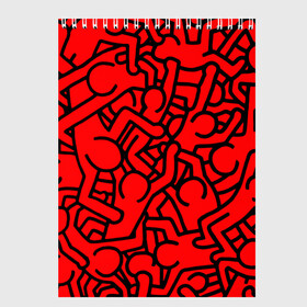 Скетчбук с принтом Челопаззл в Новосибирске, 100% бумага
 | 48 листов, плотность листов — 100 г/м2, плотность картонной обложки — 250 г/м2. Листы скреплены сверху удобной пружинной спиралью | абстракция | красный | пестрый | пиктограмма | человечки