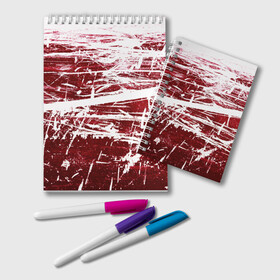 Блокнот с принтом CRAZY RED в Новосибирске, 100% бумага | 48 листов, плотность листов — 60 г/м2, плотность картонной обложки — 250 г/м2. Листы скреплены удобной пружинной спиралью. Цвет линий — светло-серый
 | Тематика изображения на принте: абстракция | красно белый | красный | пестрый | царапины