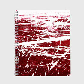 Тетрадь с принтом CRAZY RED в Новосибирске, 100% бумага | 48 листов, плотность листов — 60 г/м2, плотность картонной обложки — 250 г/м2. Листы скреплены сбоку удобной пружинной спиралью. Уголки страниц и обложки скругленные. Цвет линий — светло-серый
 | Тематика изображения на принте: абстракция | красно белый | красный | пестрый | царапины