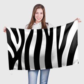 Флаг 3D с принтом ZeBRO в Новосибирске, 100% полиэстер | плотность ткани — 95 г/м2, размер — 67 х 109 см. Принт наносится с одной стороны | зебра | пестрый | полосатый | узор | черно белое