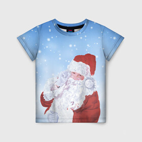 Детская футболка 3D с принтом Дедушка мороз в Новосибирске, 100% гипоаллергенный полиэфир | прямой крой, круглый вырез горловины, длина до линии бедер, чуть спущенное плечо, ткань немного тянется | new year | арт | графика | дед мороз | зима | новый год | рождество | санта