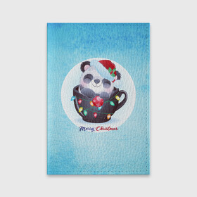 Обложка для паспорта матовая кожа с принтом Панда 2022 в Новосибирске, натуральная матовая кожа | размер 19,3 х 13,7 см; прозрачные пластиковые крепления | Тематика изображения на принте: new year | арт | графика | зима | новый год | панда | рождество