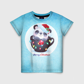 Детская футболка 3D с принтом Панда 2022 в Новосибирске, 100% гипоаллергенный полиэфир | прямой крой, круглый вырез горловины, длина до линии бедер, чуть спущенное плечо, ткань немного тянется | new year | арт | графика | зима | новый год | панда | рождество