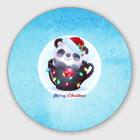 Круглый коврик для мышки с принтом Панда 2022 в Новосибирске, резина и полиэстер | круглая форма, изображение наносится на всю лицевую часть | new year | арт | графика | зима | новый год | панда | рождество