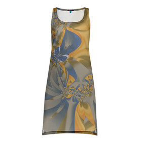 Платье-майка 3D с принтом Орхидеи Небо и песок Абстракция 403-1 в Новосибирске, 100% полиэстер | полуприлегающий силуэт, широкие бретели, круглый вырез горловины, удлиненный подол сзади. | abstraction | blue | flowers | fractal | ornament | pattern | yellow | абстракция | желтый | орнамент | узор | фрактал | цветы