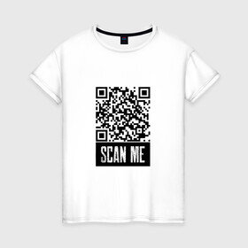 Женская футболка хлопок с принтом QR Scan в Новосибирске, 100% хлопок | прямой крой, круглый вырез горловины, длина до линии бедер, слегка спущенное плечо | coronavirus | covid | covid19 | qr code | qr код | sputnik | вакцина | вакцинация | вирус | здоровье | изоляция | иммунитет | карантин | ковид | код | корона | коронавирус | маркировка | маска | пандемия | паспорт | прививка