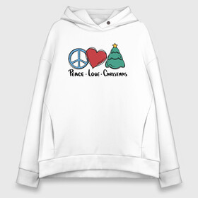 Женское худи Oversize хлопок с принтом Peace Love and Christmas в Новосибирске, френч-терри — 70% хлопок, 30% полиэстер. Мягкий теплый начес внутри —100% хлопок | боковые карманы, эластичные манжеты и нижняя кромка, капюшон на магнитной кнопке | art | christmas | drawing | heart | love | new year | peace | tree | арт | елка | любовь | мир | новый год | рисунок | рождество | сердце