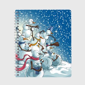 Тетрадь с принтом Боевые снеговики атака в Новосибирске, 100% бумага | 48 листов, плотность листов — 60 г/м2, плотность картонной обложки — 250 г/м2. Листы скреплены сбоку удобной пружинной спиралью. Уголки страниц и обложки скругленные. Цвет линий — светло-серый
 | Тематика изображения на принте: aggressive | angry | attack | christmas | fighting snowmen | new year | snow | snow woman | snowfall | throw snowballs | winter | агрессивные | атака | боевые снеговики | бросают снежки | зима | злые | новый год | рождество | снег | снегопад | снежная баб