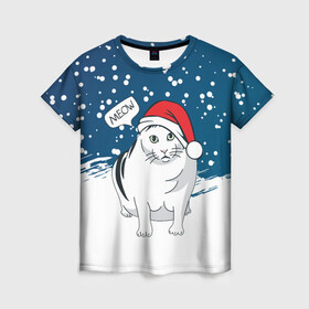 Женская футболка 3D с принтом НОВОГОДНИЙ КОТ БЕНДЕР (МЕМ) в Новосибирске, 100% полиэфир ( синтетическое хлопкоподобное полотно) | прямой крой, круглый вырез горловины, длина до линии бедер | 2022 | 22 | bender | cat | christmas | meme | memes | meow | merry | new | snow | winter | year | бендер | год | зима | кот | кошка | мем | мемы | мяй | новый | рождество | снег | толстый