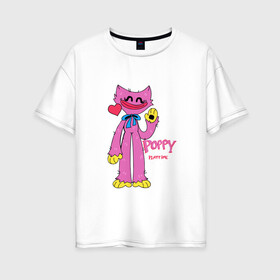 Женская футболка хлопок Oversize с принтом Kissy Missy Poppy Playtime в Новосибирске, 100% хлопок | свободный крой, круглый ворот, спущенный рукав, длина до линии бедер
 | huggy | kissy | missy | playtime | poppy | wuggy | вагги | ваги | киси | кисси | миси | мисси | хагги | хаги