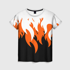 Женская футболка 3D с принтом Оранжевый Огонь в Новосибирске, 100% полиэфир ( синтетическое хлопкоподобное полотно) | прямой крой, круглый вырез горловины, длина до линии бедер | минимализм | огонь | оранжевый огонь | пламя | рисунок