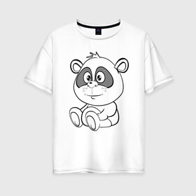 Женская футболка хлопок Oversize с принтом Пандочка в подгузниках в Новосибирске, 100% хлопок | свободный крой, круглый ворот, спущенный рукав, длина до линии бедер
 | Тематика изображения на принте: веселье | детские | для девушек | для детей | китай | медведь | медвежонок | мультики | панда | пандочка | сказка | сказочные | удивление