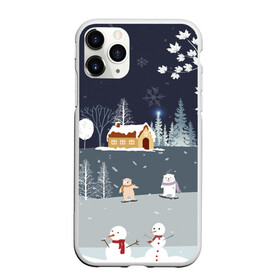 Чехол для iPhone 11 Pro Max матовый с принтом Снеговики и Мишки 2022 в Новосибирске, Силикон |  | 2022 | год | дед | дети | зима | коньки | мишки | мороз | новый | праздники | радость | рождество | санки | санта | снег | снеговик | счастливого