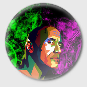 Значок с принтом Дуэйн Джонсон АРТ Скала в Новосибирске,  металл | круглая форма, металлическая застежка в виде булавки | актер | боец | вектор | джонсон | дуэйн | зеленый | лицо | лысый | неон | огонь | пламя | реслинг | селебрити | скала | фиолетовый | харизма