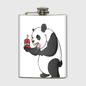 Фляга с принтом Взрывная панда в Новосибирске, металлический корпус | емкость 0,22 л, размер 125 х 94 мм. Виниловая наклейка запечатывается полностью | Тематика изображения на принте: bomb | dinamit | panda | бомба | динамит | животное | панда