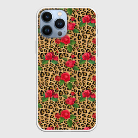 Чехол для iPhone 13 Pro Max с принтом Шкура Леопарда в Цветах в Новосибирске,  |  | jaguar | leopard | ocelot | predator | гепард | дикая кошка | животное | зверь | кот | красота | леопард | леопардовые пятна | оцелот | розы | хищная кошка | хищник | цветник | цветы | ягуар