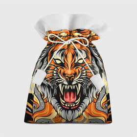 Подарочный 3D мешок с принтом Символ года тигр в гневе в Новосибирске, 100% полиэстер | Размер: 29*39 см | 2022 | большая кошка | животное | новый год | символ года | тигр | хищник