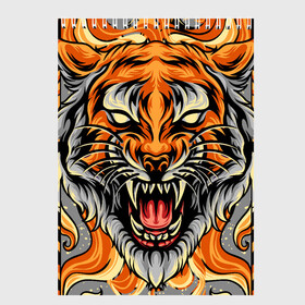 Скетчбук с принтом Символ года тигр в гневе в Новосибирске, 100% бумага
 | 48 листов, плотность листов — 100 г/м2, плотность картонной обложки — 250 г/м2. Листы скреплены сверху удобной пружинной спиралью | 2022 | большая кошка | животное | новый год | символ года | тигр | хищник
