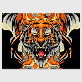 Поздравительная открытка с принтом Символ года тигр в гневе в Новосибирске, 100% бумага | плотность бумаги 280 г/м2, матовая, на обратной стороне линовка и место для марки
 | 2022 | большая кошка | животное | новый год | символ года | тигр | хищник